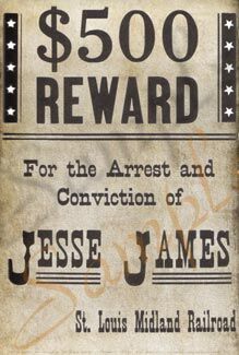wanted poster 500 dollars Jesse James