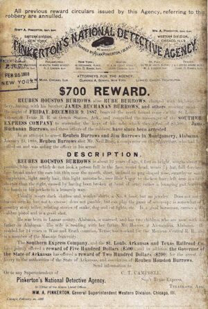 Pinkerton Circular for Reuben Burrows